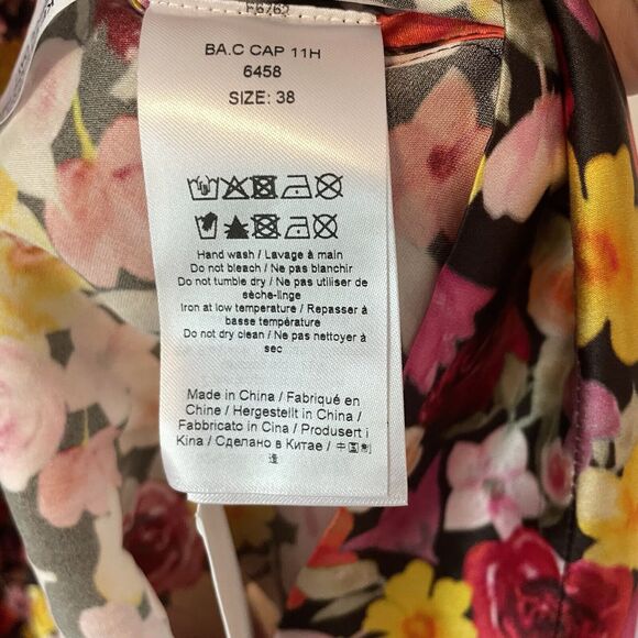 NWT GANNI Ruched Floral-Print Silk-Blend Satin Midi Dress Size 36 - Picture 8 of 12